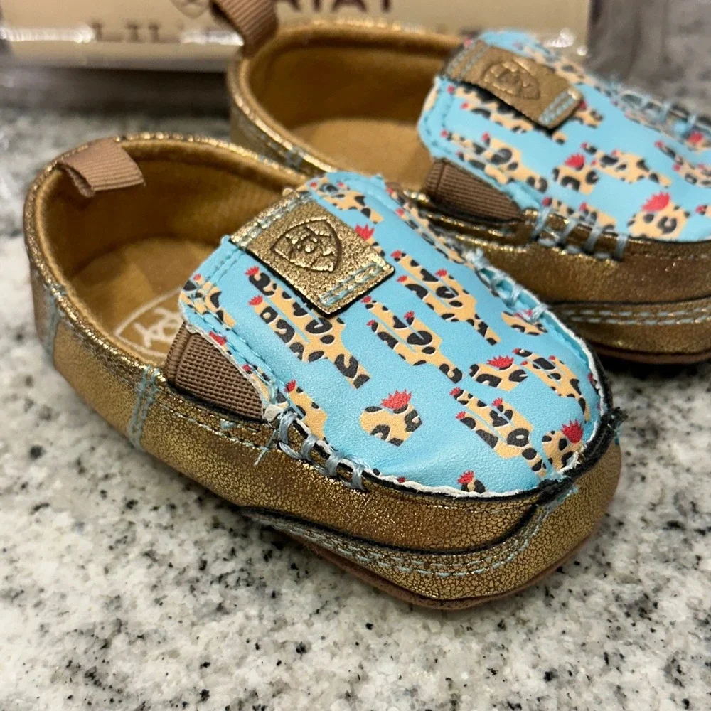 Ariat Size 1 Lil Stompers Piper Kids Gold‎ Blue New Cactus Western Moccasins